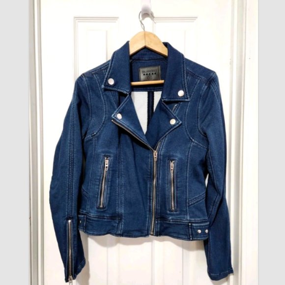 Blank NYC Hello Moto Jean Jacket Stretch Denim Motorcycle - Picture 4 of 11